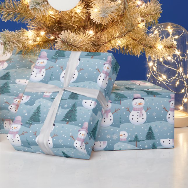 Papel De Presente Árvores de neve Homens de neve Natal moderno (Feriados)