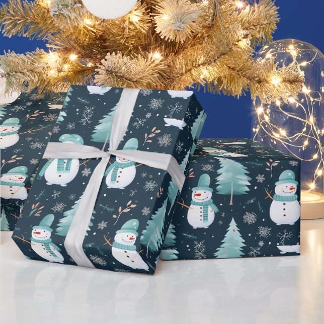 Papel De Presente Árvores de neve Homens de neve Natal moderno (Feriados)