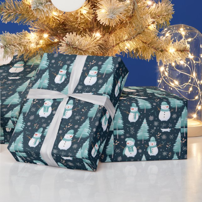 Papel De Presente Árvores de neve Homens de neve Natal moderno (Feriados)