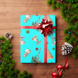 Papel De Presente Árvores de Palma de Natal Aqua Quentes