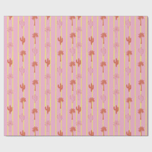 Papel De Presente Árvores de Palma e Cactus Retro em Listras Amarela