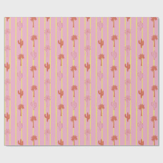 Papel De Presente Árvores de Palma e Cactus Retro em Listras Amarela