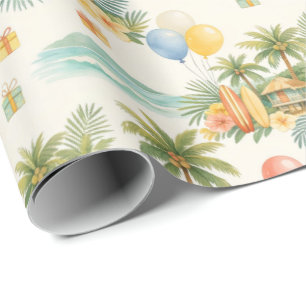 Papel De Presente Árvores de Palmeira de Aniversário de Verão Pranch