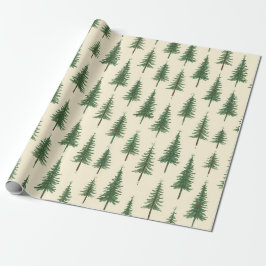 Papel De Presente Árvores de Pinheiro Bege Natividade em Aquarela Na