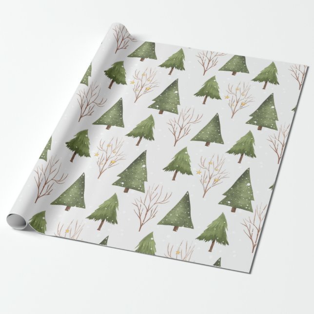 Papel De Presente Árvores de Pinheiro Rústicas Na Natureza (Desenrolado)