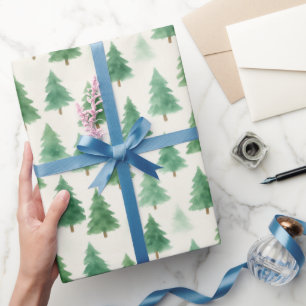 Papel De Presente Árvores de Pinheiros de Natal Modernas, Aquarelas