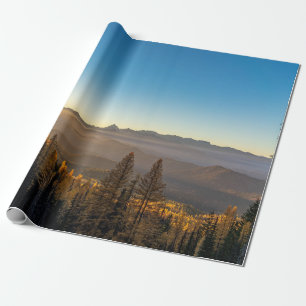 PAPEL DE PRESENTE ÁRVORES DE PINOS VERDES NA MONTANHA SOB O CÉU AZ