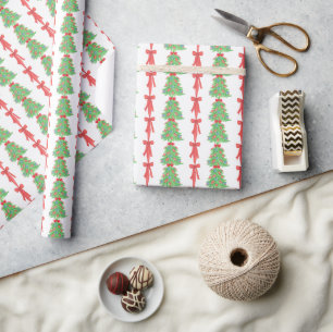Papel De Presente Árvores e Arcos de Futebol de Watercolor de Natal