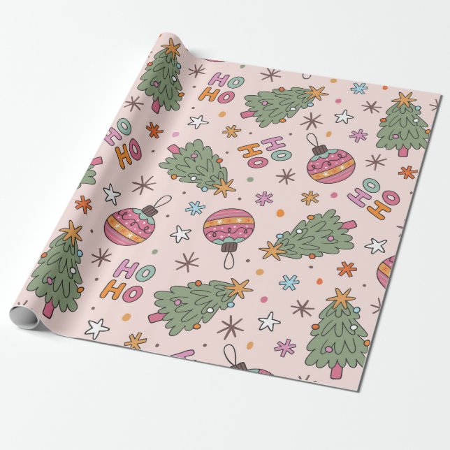 Papel De Presente Árvores e ornamentos de Natal lúcidos (Desenrolado)