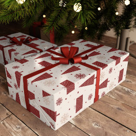 Papel De Presente Árvores escandinavas e flocos de neve no Natal