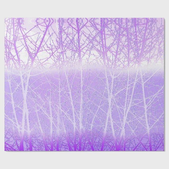 Papel De Presente Árvores Nebulosas Congeladas em Lilás Lavanda (Aberto)