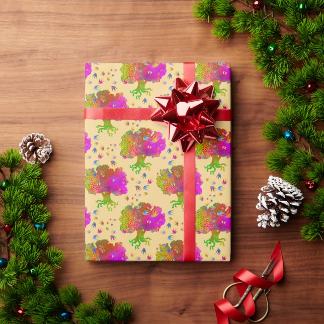 Papel De Presente Árvores Pássaros Luz Solar (Presente de Natal)