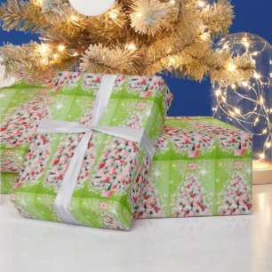 Papel De Presente Árvores Rosa Vermelho Vintage Natal Retro