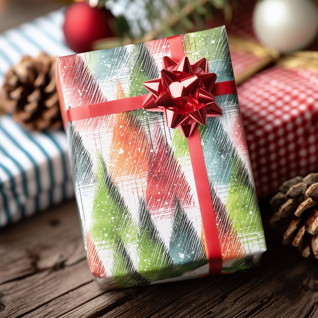 Papel De Presente Árvores Rústicas de Inverno Festivas (Criador carregado)