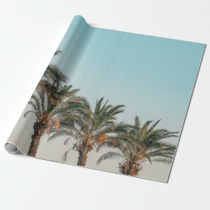 PAPEL DE PRESENTE ÁRVORES VERDE PALM SOB PELE AZUL