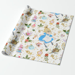 Papel De Presente As Aventuras de Alice Whimsical em Wonderland Glit