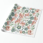 Papel De Presente as flores e suculentos do marfim caem na vinheta<br><div class="desc">folha especial e bonita cai em papel embrulhado em forma de aquarela floral</div>