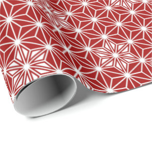 Papel De Presente Asanoha japonês ou padrão estrela, vermelho escuro