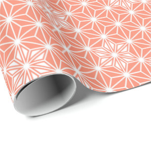 Papel De Presente Asanoha japonesa ou padrão estelar, coral rosa