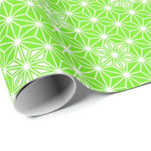 Papel De Presente Asanoha ou padrão estelar japonês, verde limão
