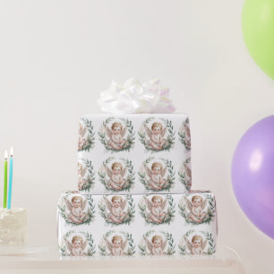 Papel De Presente Asas de Anjo Aquarela Batismo