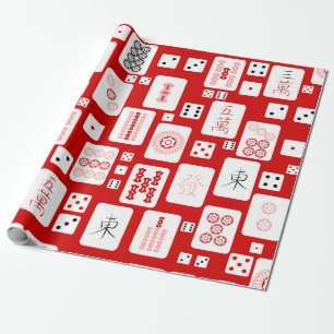 Papel De Presente asiático-rosado-vermelho-mahjong-chinês jogo de az