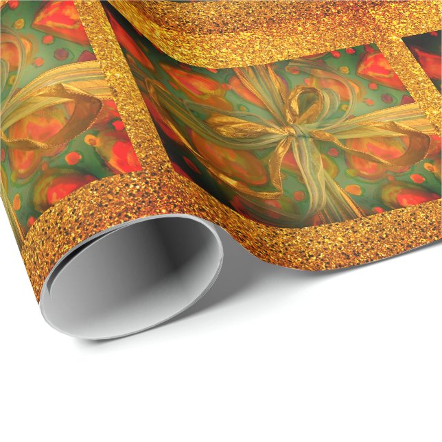 Papel De Presente Aspecto vermelho e arco e brilho verde (Ponta do rolo)