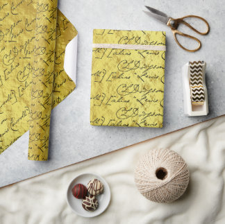 Papel De Presente Assinatura de Lewis Carroll em Dourado Marmorizado