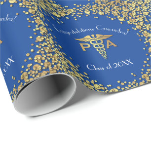 Papel De Presente Assistente Médico Gradução Azul Dourado