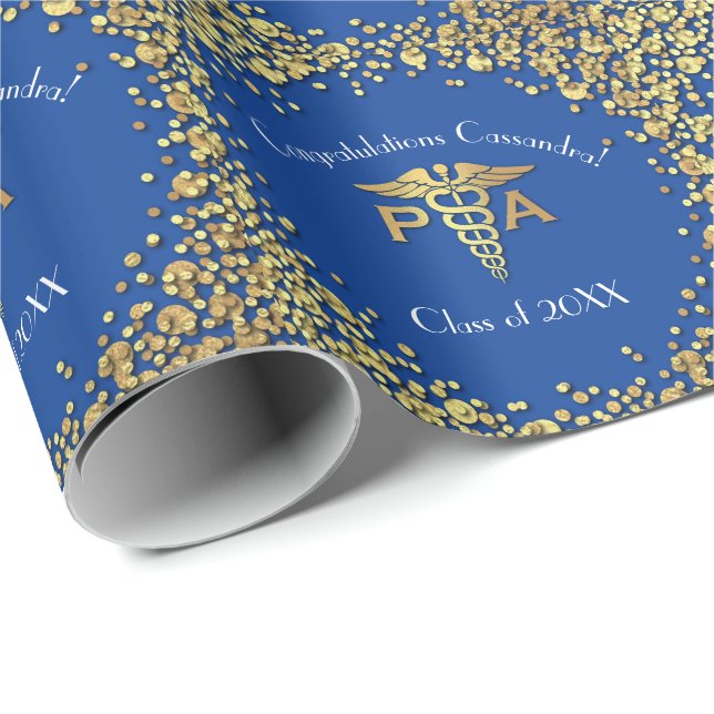 Papel De Presente Assistente Médico Gradução Azul Dourado (Ponta do rolo)