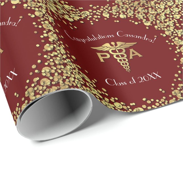 Papel De Presente Assistente Médico Gradução PA Bege Dourado (Ponta do rolo)