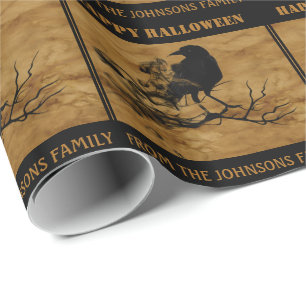 Papel De Presente Assustador Black Raven Halloween