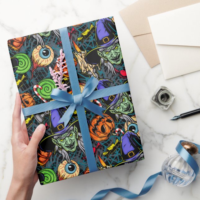 Papel De Presente Assustador do Dia das Bruxas Louco (Presentear)