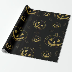 Papel De Presente Assustador Dourado Pumpkin Celestial do Halloween