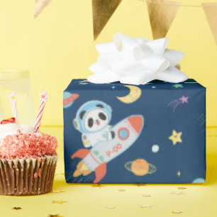 Papel De Presente Astronauta azul e laranja Panda