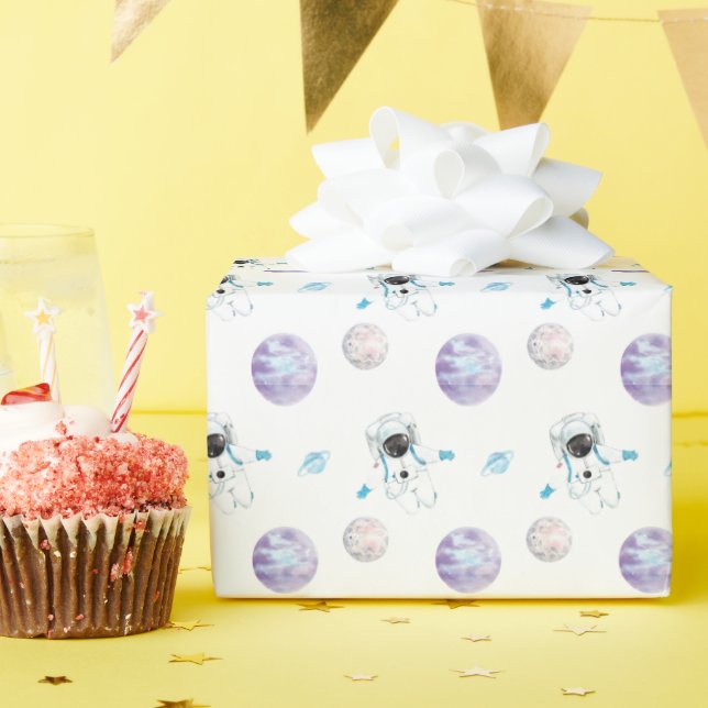 Papel De Presente Astronauta da Galáxia do Espaço em Água (Festa de aniversário)