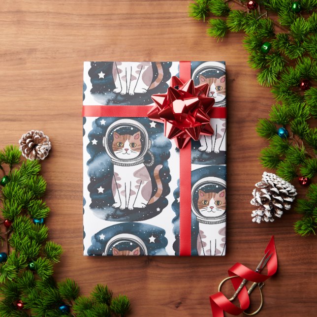 Papel De Presente Astronauta de Gato do Espaço Cinto (Presente de Natal)