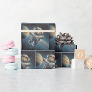 Papel De Presente Astronauta Do Urso De Teddy No Espaço Exterior