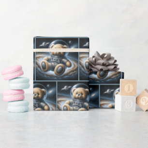 Papel De Presente Astronauta Do Urso De Teddy No Espaço Exterior