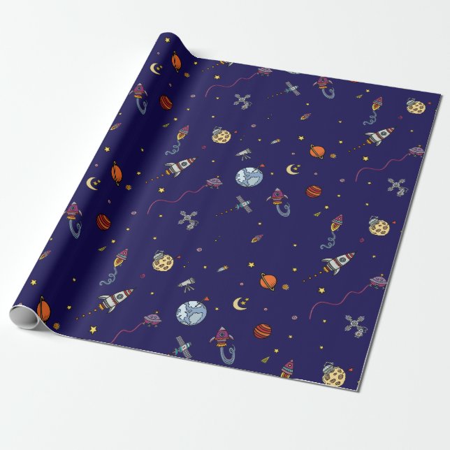 Papel De Presente Astronauta e Lua (Desenrolado)