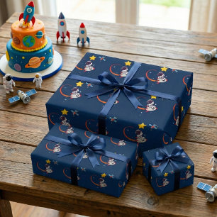 Papel De Presente Astronauta Espacial Exterior Azul Astronauta Fogue