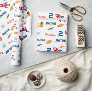 Papel De Presente Astronauta Espacial Primeira Festa de aniversário