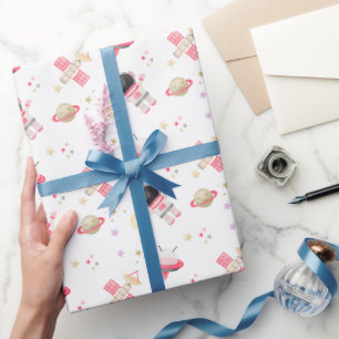 Papel De Presente Astronauta Rosa Espacial, Astronauta Invitação de