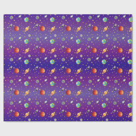 Papel De Presente Astronauta Temático Espacial, Nave Espacial e Plan