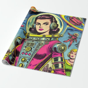 Papel De Presente Astronauta Vintage Histórias em quadrinhos Sci-Fi