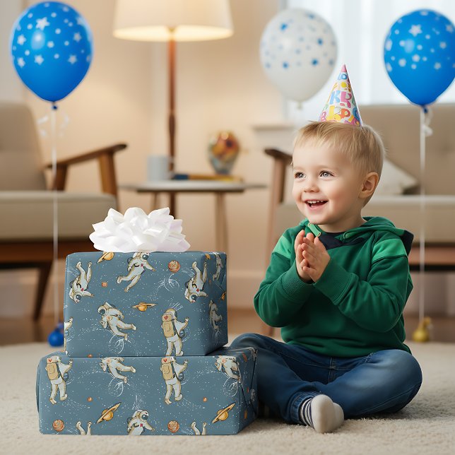 Papel De Presente Astronautas Vintage (Criador carregado)