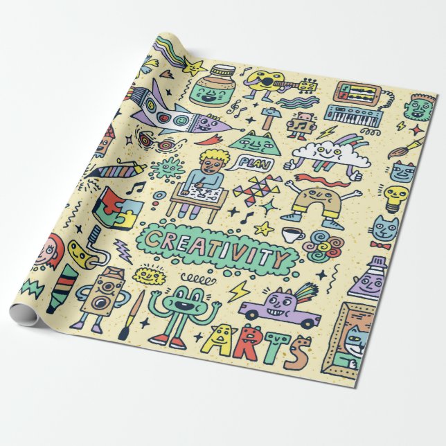 Papel De Presente Atividades De Criatividade Engraçado Conjunto De C (Desenrolado)
