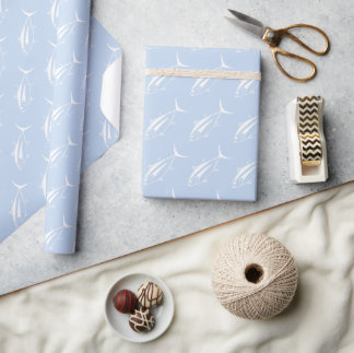 Papel De Presente Atum voador branco em branco em azul pastel