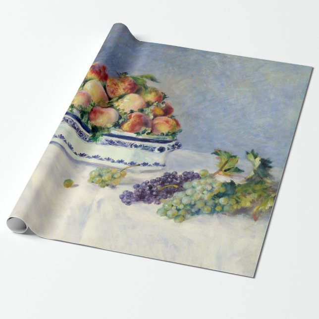 Papel De Presente Auguste Renoir Ainda Vida com Pêssegos e Uvas (Desenrolado)