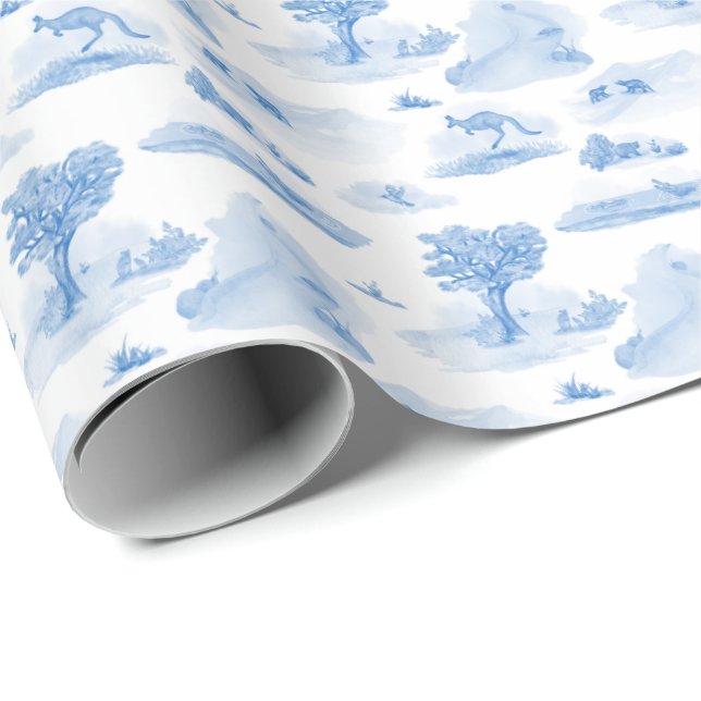 Papel De Presente Australian Animal Toile (Blue) Wrapping Paper (Ponta do rolo)